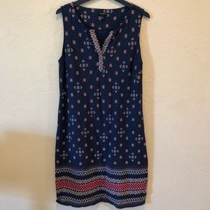 Talbots Navy Blue Printed Sleeveless Midi Dress
